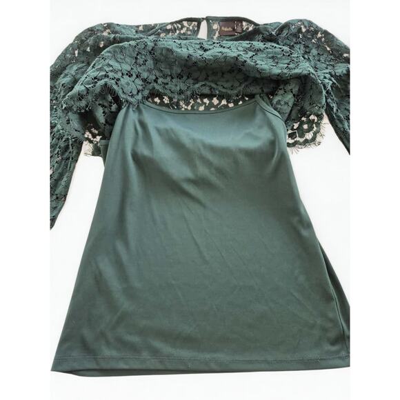 Rafaella Womens Top Size M Open Lace Tank Liner Green Christmas Holiday Boho - Picture 3 of 8